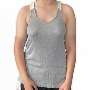 Lou & Grey Top Women's Size Small White Gray Sleeveless Basic Racerback Tank Top